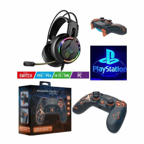 Freaks And Geeks - Manette PS4 Bluetooth Assassin's Creed Mirage Boutons lumineux 3.5 JACK Silhouette + Casque Gamer Pro H7 PS5 PS4 Switch Xbox One Xbo Freaks And Geeks  - Switch pro