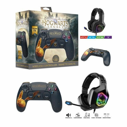 Freaks And Geeks - Manette PS4 Bluetooth Harry Potter Hogwarts Legacy Vivet Doré Lumineuse 3.5 JACK + Casque Gamer PRO-EH50 Multiplateforme Freaks And Geeks  - Casque Micro Non rgb