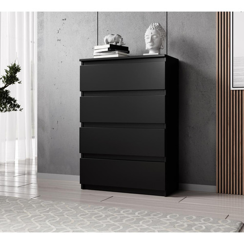 Furnix - Furnix Commode / Meuble de rangement ARENAL avec 4 tiroirs 70 x 37 x 98 cm noir mat style moderne Furnix  - Coffre rangement en bois Maison