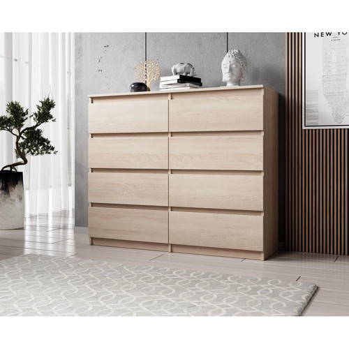 Furnix - Furnix commode/ meuble de rangement Arenal avec 8 tiroirs 120 x 37 x 98 cm chêne sonoma style moderne - Commode 12 tiroirs