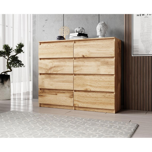 Furnix - Furnix commode/ meuble de rangement Arenal avec 8 tiroirs 120 x 37 x 98 cm chêne wotan style moderne Furnix   - Commode 12 tiroirs