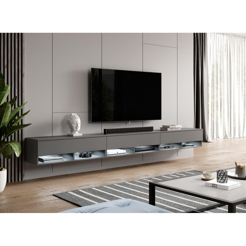 Furnix - FURNIX Meuble tv / meuble tv suspendu Alyx 300 (3x100) x 32 x 34 cm style contemporain anthracite mat avec LED Furnix  - Meuble étagère Salon, salle à manger