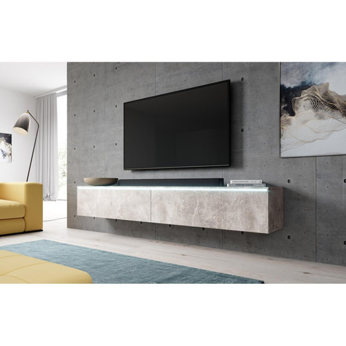 Furnix - Meuble tv debout / suspendu BARGO 180 x 32 x 34 cm style contemporain béton mat avec LED Furnix  - Meubles de salon Salon, salle à manger