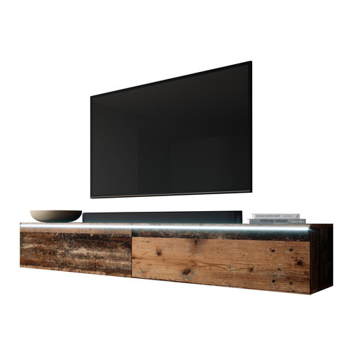 Furnix Meuble tv debout / suspendu BARGO 180 x 32 x 34 cm style contemporain vieux bois mat sans LED
