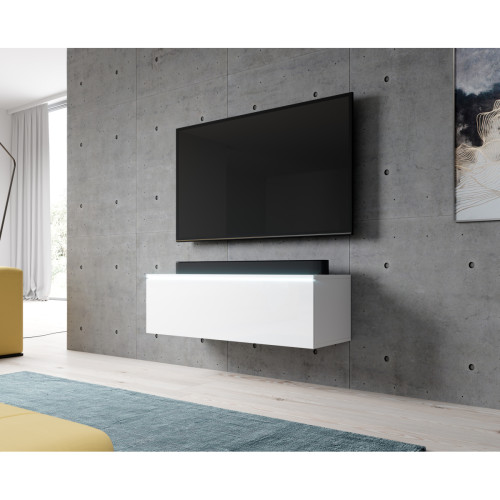 Furnix - Meuble tv / meuble tv suspendu BARGO 100 x 32 x 34 cm style contemporain blanc mat / blanc brillant sans LED Furnix  - Salon, salle à manger Furnix