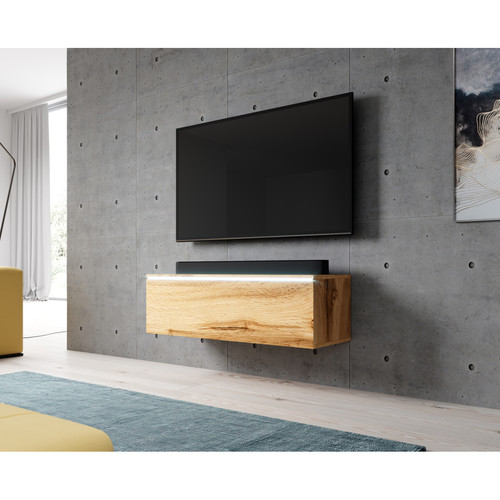 Furnix - Meuble tv / meuble tv suspendu BARGO 100 x 32 x 34 cm style contemporain chêne wotan mat sans LED Furnix  - Meuble étagère Salon, salle à manger