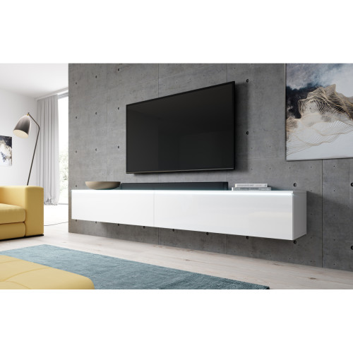 Furnix - Meuble tv / meuble tv suspendu Bargo 200 (2x100) x 32 x 34 cm style contemporain blanc mat / blanc brillant avec LED Furnix  - Meubles TV, Hi-Fi Furnix
