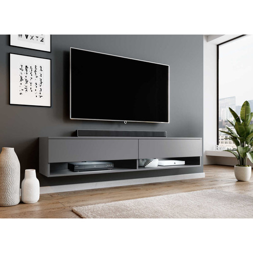 Furnix - Meuble tv debout / suspendu ALYX 180 x 32 x 34 cm style industriel anthracite mate avec LED - Meuble TV suspendu Meubles TV, Hi-Fi
