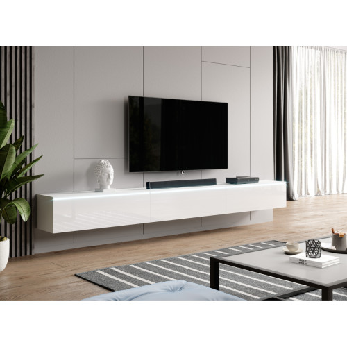 Furnix - Meuble tv debout / suspendu BARGO 300 (3x100) x 32 x 34 cm style contemporain blanc mat / blanc brillant avec LED Furnix  - Meuble étagère Salon, salle à manger
