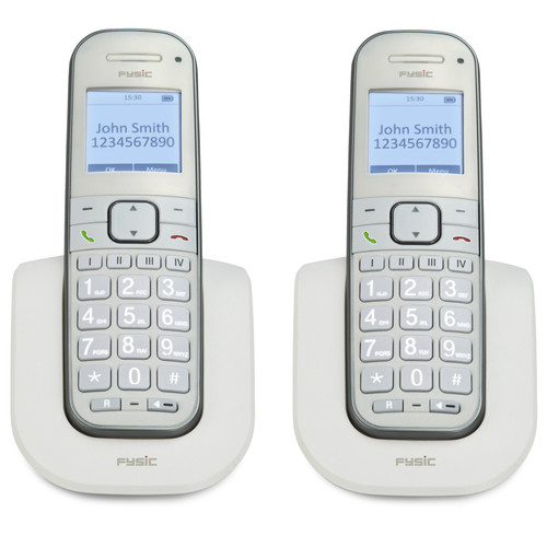 Téléphone fixe filaire Téléphone sans fil sénior grandes touches, 2 combinés FX-9000 DUO Blanc
