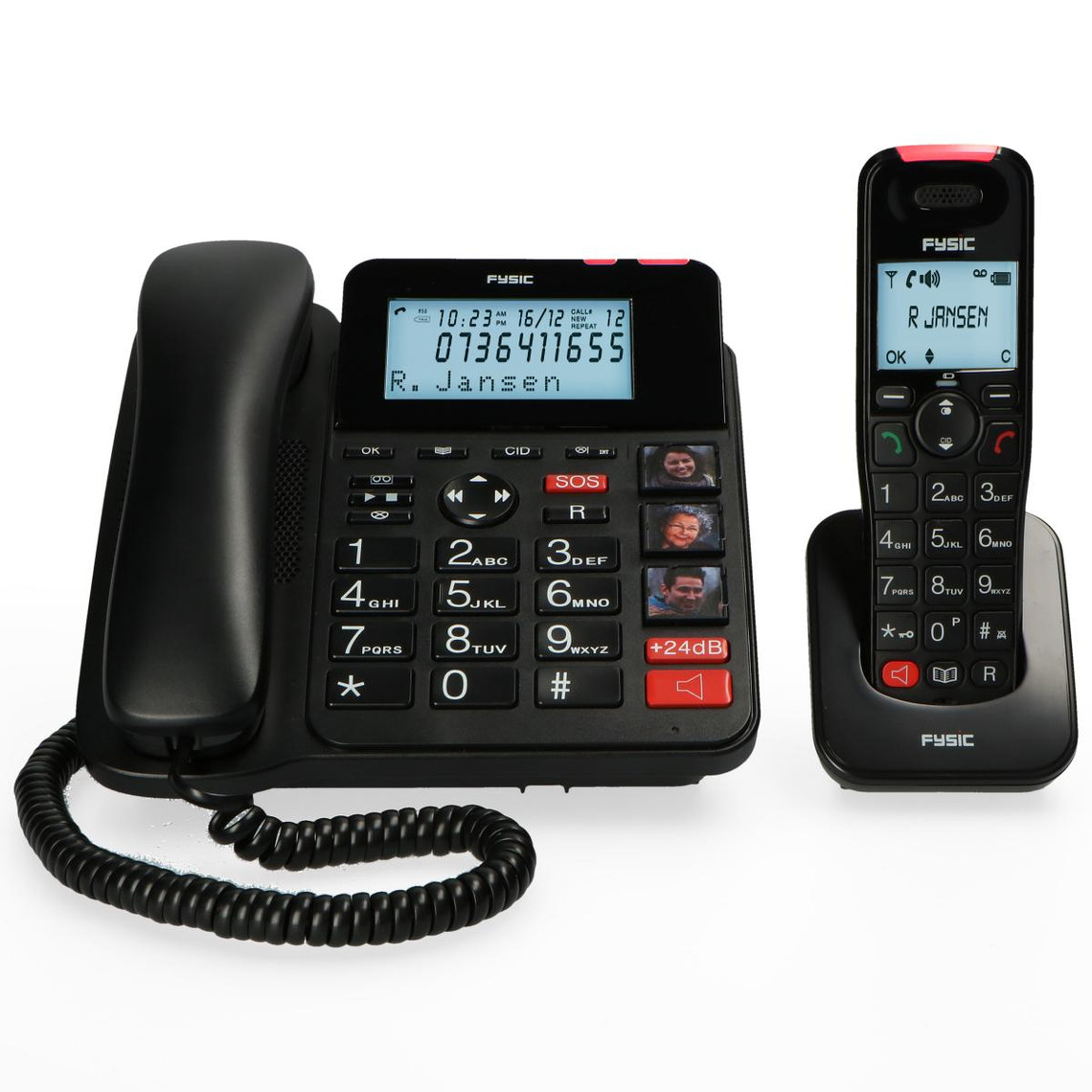Téléphone fixe sans fil FYSIC Téléphone fixe sénior avec répondeur et téléphone sans fil FX-8025 Noir