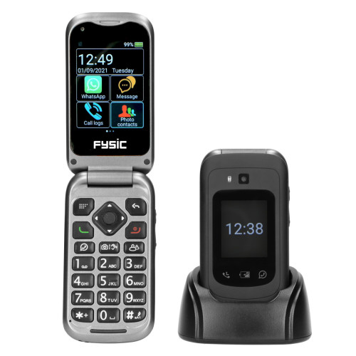FYSIC - Téléphone portable à clapet facile pour seniors avec bouton d'urgence SOS F25 Noir FYSIC  - Smartphone Android 2.8