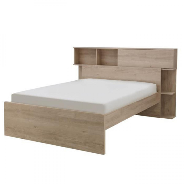 Cadres de lit Gami GAMI - Calvi lit adulte + tête de lit avec rangement 1 porte - décor chêne - 140x190 cm