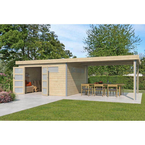 Gardenas Chalet en bois profil aluminium contemporain avec extension 30.16 m² Avec plancher.