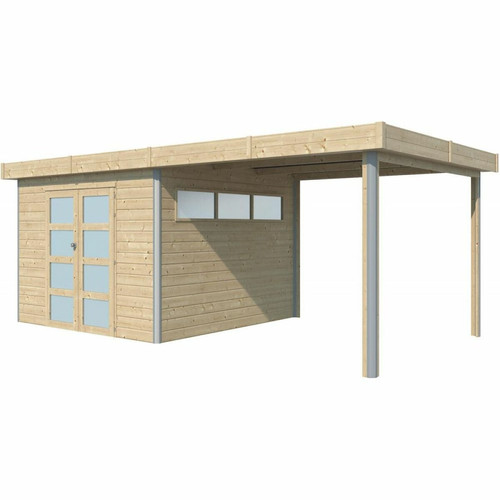 Gardenas - Chalet en bois profil aluminium contemporain avec extension 16.80 m² Avec gouttière. Gardenas  - Chalet bois
