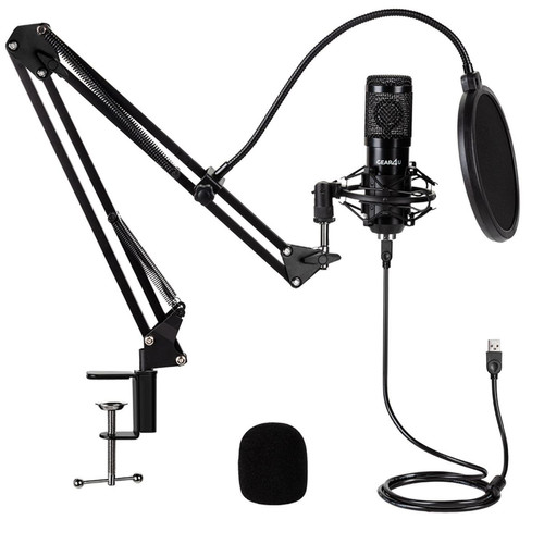 Gear4 - Kit de Microphone GEAR4U  Streaming USB, Micro de Studio  avec Support de Bras Filtre Anti-Pop pour Streamer - Microphone PC