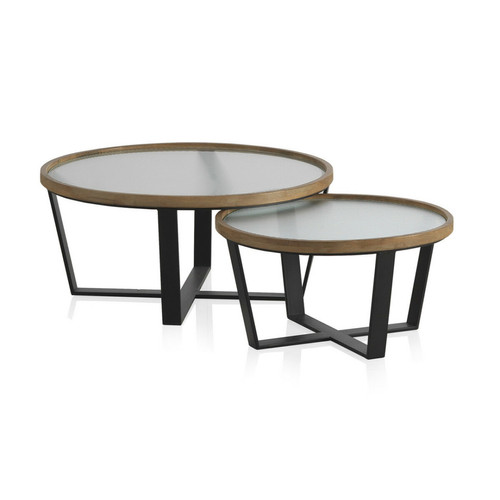 GEESE HOME - 10041-pack 2 Tables basses rondes avec plateau en verre GEESE HOME  - Table basse plateau verre