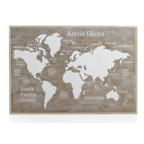 GEESE HOME - 6422/165-Tête de lit en bois motif carte du monde 165x100 cm - Têtes de lit Blanc