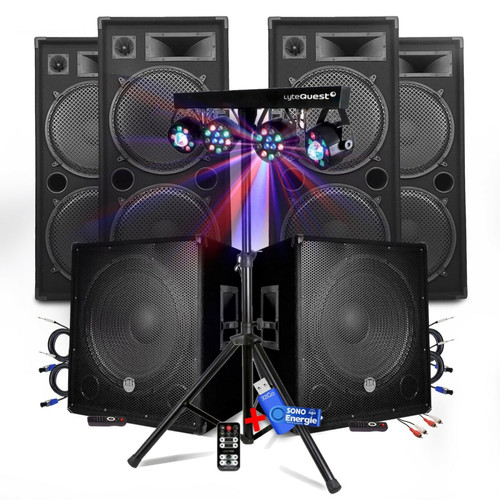 Packs DJ Gefroy PACK SONO DJ BM SONIC MEGA BASSES Caissons bi-amplifié 18" 2x1200W 4 HP 4x2000W - Portique Eclairage XPerformer+clé USB 32Go