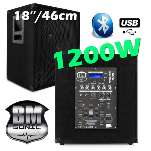 Gefroy Pack Sono BM SONIC MEGA BASSES Caissons bi-amplifié 18" 46cm 2x1200W , 4 Enceintes 4x2000W SONO DJ PRO CLUB MIX BAR, Light