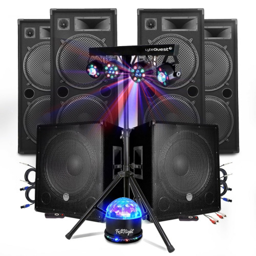 Bm Sonic - PACK SONO DJ BM SONIC MEGA BASSES Caissons bi-amplifié 18" 2x1200W 4 HP 4x2000W - Portique Eclairage XPerformer PRO CLUB MIX BAR Bm Sonic  - Packs DJ