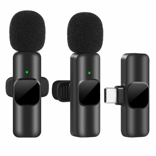 Generic Microphone Lavalier Sans Fil K9 Réduction Automatique Du Bruit Interface Type-C Microphone D'Enregistrement Audio Vidéo Noir 1 À 2