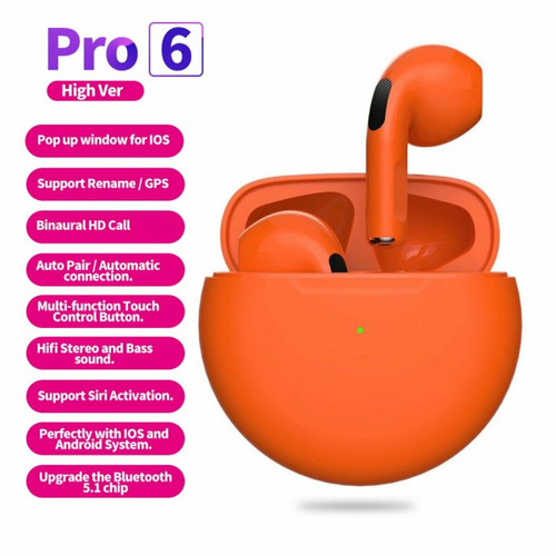 Generic - Écouteurs Sans Fil Tws Pour Écouteurs De Sport Iphone Avec Microphone Bass Air Pro 6 Orange Generic - Generic