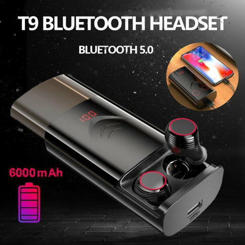 Generic - T9 Tws Sans Fil Bluetooth 5.0 Écouteurs Stéréo Hifi Écouteurs Avec Étui De Charge 6000 Mah Noir Generic  - Ecouteurs intra-auriculaires Bluetooth