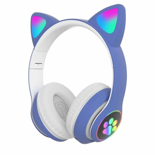 Generic - Aks-28 Rgb Cat Ear Bluetooth Casque Stéréo Musique Casque Sans Fil Microphone Contrôle Téléphone Écouteur Bleu Generic  - Ecouteurs intra-auriculaires