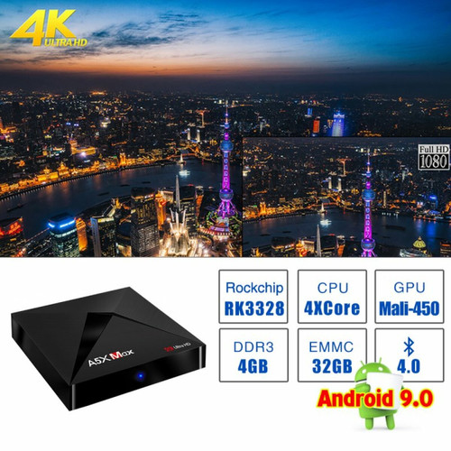 Generic Tv Box 4G Ddr3 Sdram 32G Flash Rk3318 Quad-Core Pour Android 9.0 4K Hd H.265 2.4G Wifi Media Player Réglementation Britannique