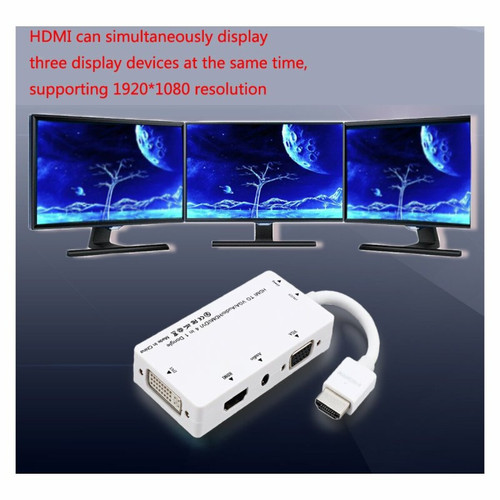 Câble antenne Cabledeconn Répartiteur Hdmi 4 En 1 Hdmi Vers Vga Dvi Câble Audio Vidéo Convertisseur Adaptateur Multiport Blanc
