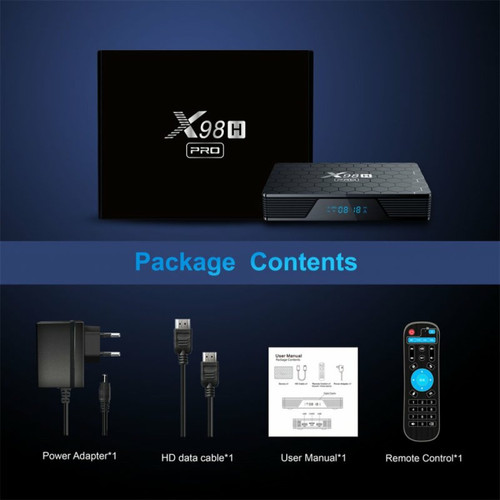 Generic Smart Tv Box Android 12 X98H Pro Quad Core 4K Lecteur Multimédia 2.4G 5G Wifi Bluetooth 5.0 Us Plug 4 64Gb