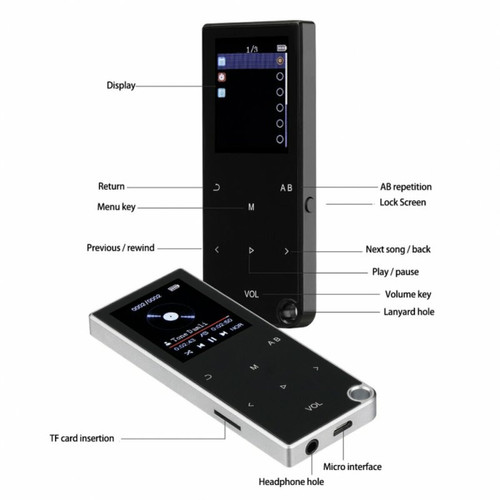 Generic Bluetooth 5.0 Lecteur De Musique Mp3 Sans Perte Écran 2,4 Pouces Hifi Audio Fm Enregistreur Ebook Lecteur Vidéo Mp4 Bleu