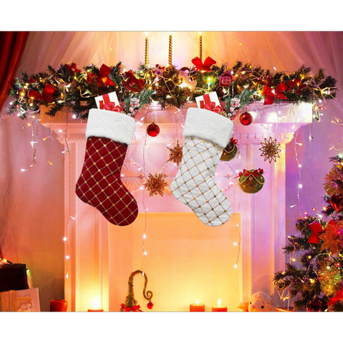 Generic C218 2pcs treillis treillis noël stocking gold paillette sac de bonbons sac de sapin arbre de Noël ornements chaussettes cadeau de vacances sac cheminée pendentif