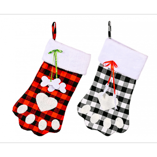 Generic - C35 2PCS Décoration de Noël Rouge et Noir treillis Chien de Noël chien chaussettes chaussettes de cadeau de Noël décoration chaussettes de bonbons Generic  - Figurine Noël Décorations de Noël