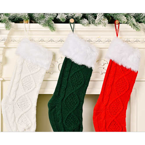 Generic C41 3PCS Décoration de Noël Blanc Blanc Blanc Bord cru Chaussures tricotées Chaussettes de Noël Chaussettes de cadeau de vacances Sac à coucher de cheminée Pendentif