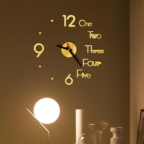 Generic - DIY Horloge Murale 3D Miroir Surface Autocollant Décor De Bureau À Domicile Horloge Generic  - Décoration chambre enfant Jaune