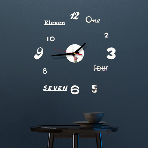Generic - DIY Horloge Murale 3D Miroir Surface Autocollant Décor De Bureau À Domicile Horloge - Décoration chambre enfant Blue silver