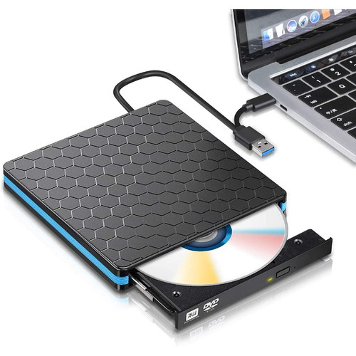 Generic - Lecteur DVD externe, lecteur CD USB 3.0 Type C, lecteur DVD double port, graveur optique portable, transfert de données haute vitesse Generic   - Lecteur DVD pour PC