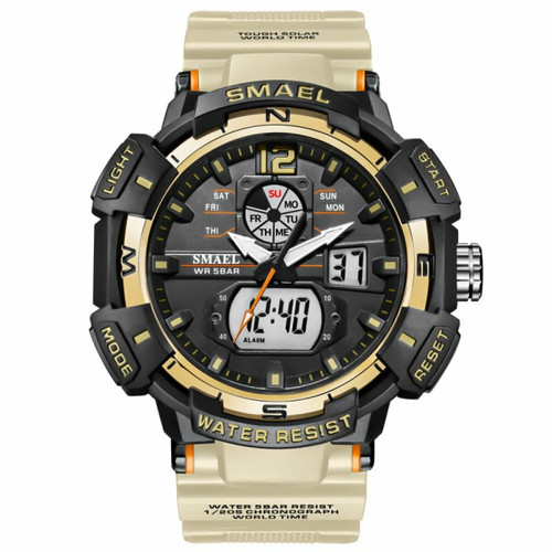 Generic - Smael Hommes Montre De Sport Mode Horloge 50 M Étanche Pointeur Lumineux Multi-Fonctionnel Numérique Quartz Montre-Bracelet Kaki Generic  - Objets connectés
