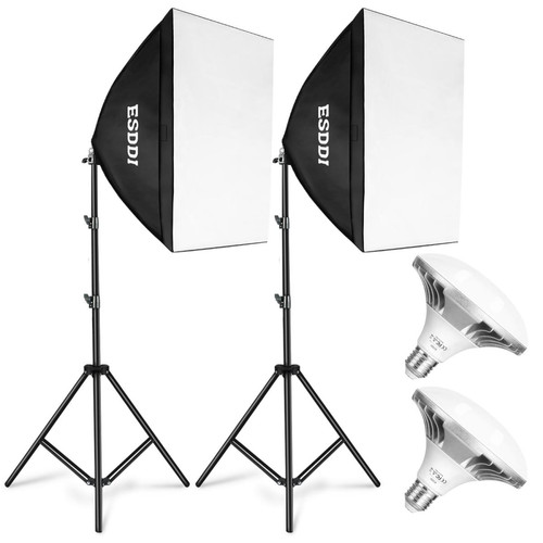 Generik - Softbox Eclairage Video ESDDI PS070 Kit Photographie 900W avec 2 Ampoules LED 5400K Prise E27 et 2 Réflecteurs 50 x 50 cm pour la Portrait Produit Photographie de Mode et Video - Autres Accessoires