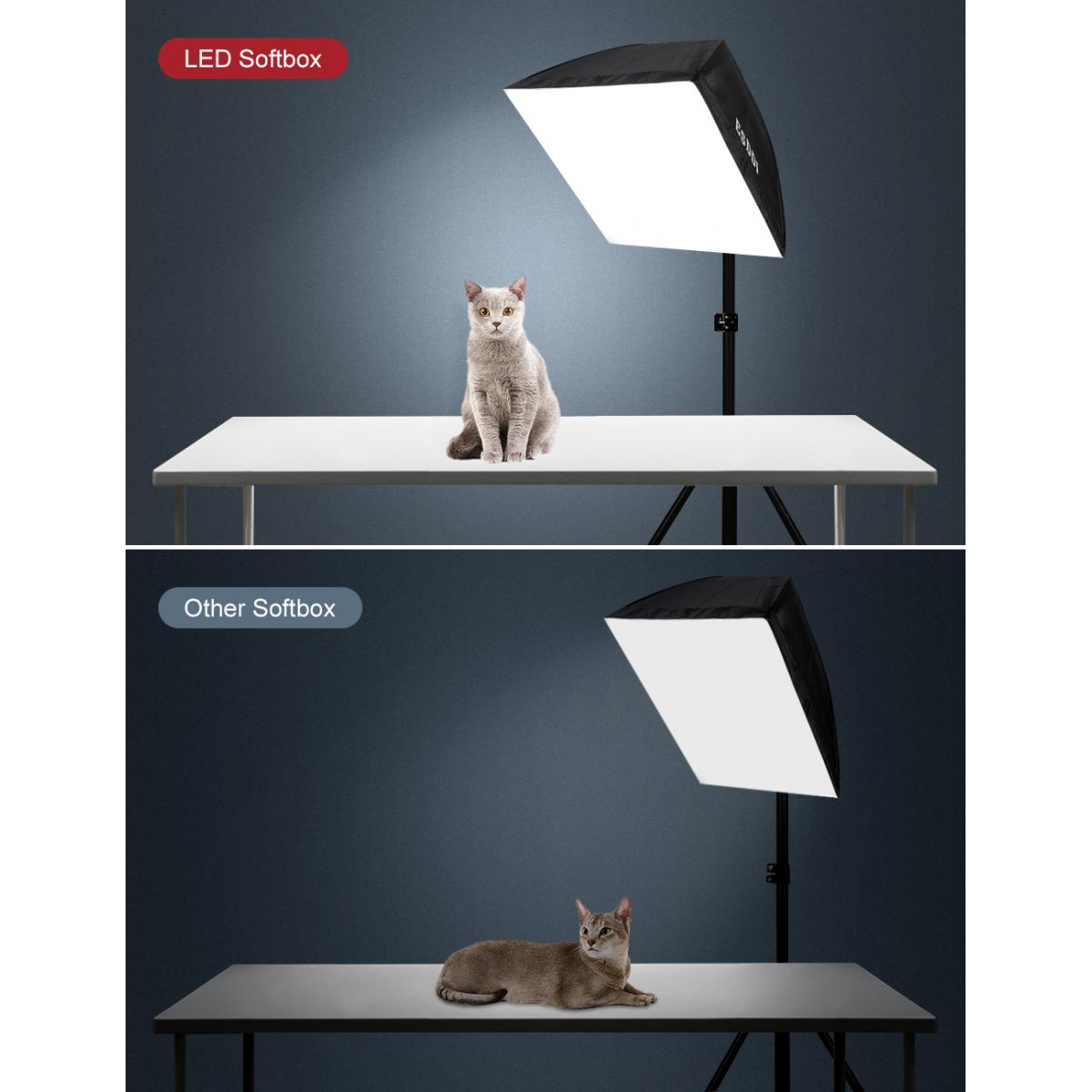 Generik Softbox Eclairage Video ESDDI PS070 Kit Photographie 900W avec 2 Ampoules LED 5400K Prise E27 et 2 Réflecteurs 50 x 50 cm pour la Portrait Produit Photographie de Mode et Video
