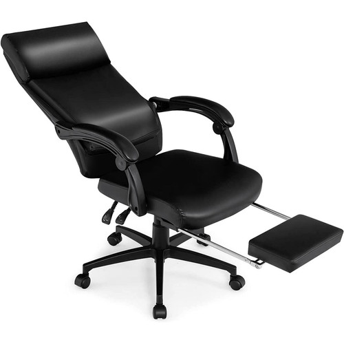GIANTEX -COSTWAY chaise de bureau ergonomique inclinable pivotant réglable en hauteur avec roulettes appuie-tête accoudoir repose-pieds 62 x 71,5 x 109-119 cm noir GIANTEX  - Chaise de bureau Chaises