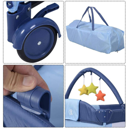 Lit parapluie GIANTEX lit bébé pliable de voyage lit parapluie multi-fonction portable avec table à langer roulettes jouets porte-accessoires bleu foncé