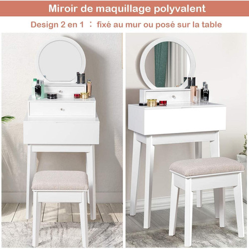 GIANTEX GIANTEX Miroir de Maquillage sur Coiffeuse, avec 2 Tiroirs Amovible pour Ranger Cosmétiques Montage sur Table ou Mural,Convient