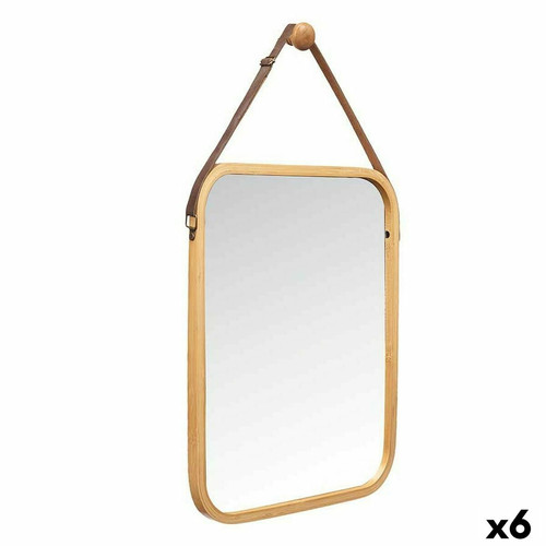 Gift Decor - Miroir suspendu Naturel Cuir Bambou Rectangulaire 34 x 41,5 x 1,5 cm (6 Unités) Gift Decor - Black Friday Miroir