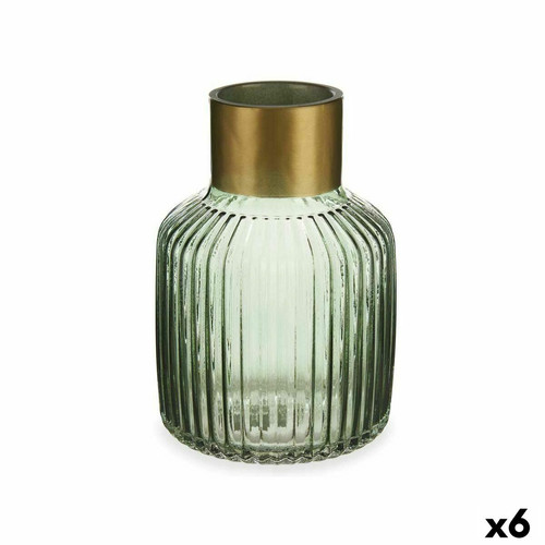 Gift Decor - Vase Rayures Vert Doré verre 14,5 x 22 x 14,5 cm (6 Unités) Gift Decor  - Vases
