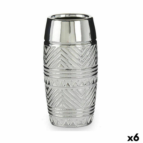 Gift Decor - Vase Cylindre Rayures Argenté Céramique 11,5 x 23 x 11,5 cm (6 Unités) Gift Decor  - Vases