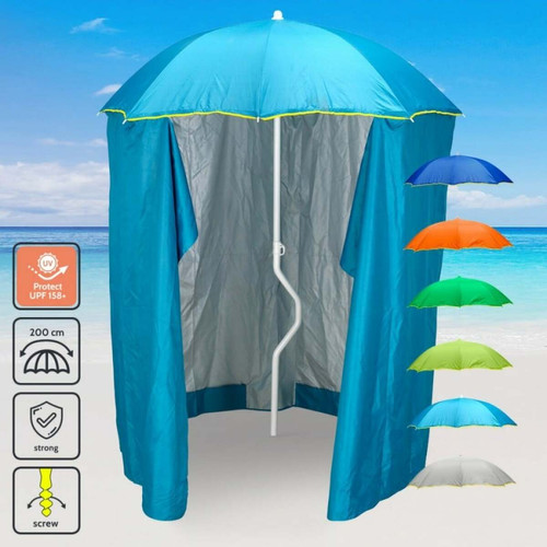 Parasols Girafacile Parasol de plage léger visser tente protection uv GiraFacile 200 cm Zeus, Couleur: Turquoise
