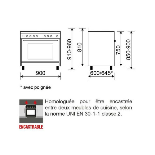 Glem - Piano de cuisson gaz 109l 5 feux inox - ge960cmix2 - GLEM Glem   - Cuisinière Catalyse